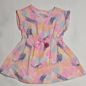 Jessica Simpson Pink and Blue Feather Print Kids Dress
